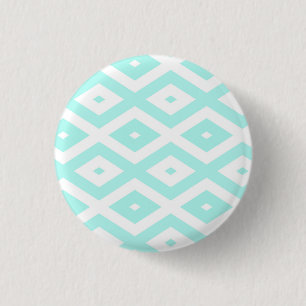 Turquoise en wit diamantpatroon ronde button 3,2 cm