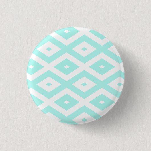 Turquoise en wit diamantpatroon ronde button 3,2 cm (Voorkant)