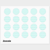Turquoise en wit diamantpatroon ronde sticker (Vel)