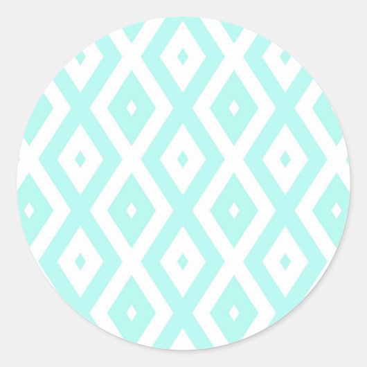 Turquoise en wit diamantpatroon ronde sticker (Voorkant)