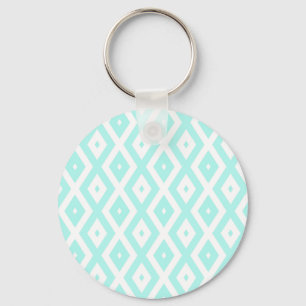 Turquoise en wit diamantpatroon sleutelhanger