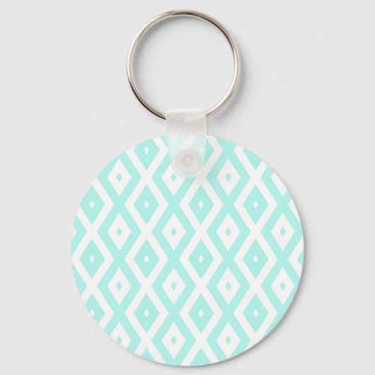 Turquoise en wit diamantpatroon sleutelhanger (Voorkant)