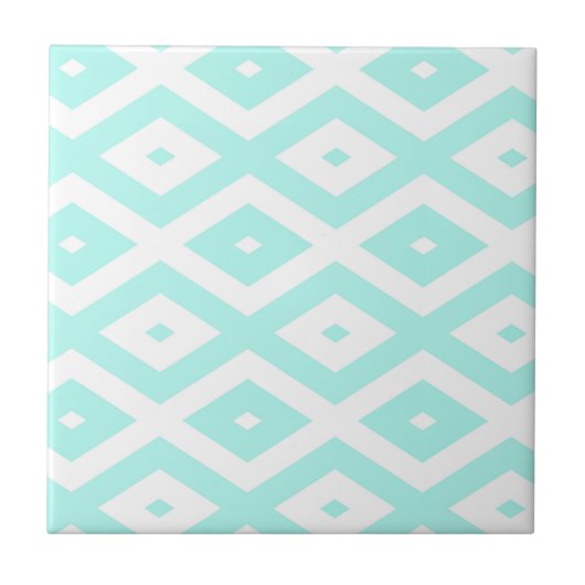 Turquoise en wit diamantpatroon tegeltje (Voorkant)