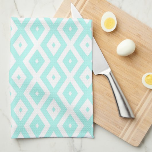 Turquoise en wit diamantpatroon theedoek (Quarter Fold)