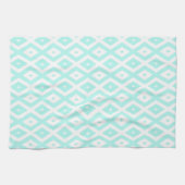 Turquoise en wit diamantpatroon theedoek (Horizontaal)