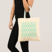 Turquoise en wit diamantpatroon tote bag (Voorkant (product))