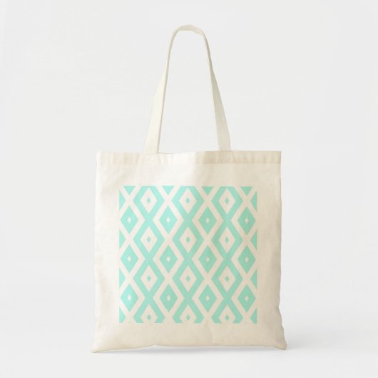 Turquoise en wit diamantpatroon tote bag (Voorkant)