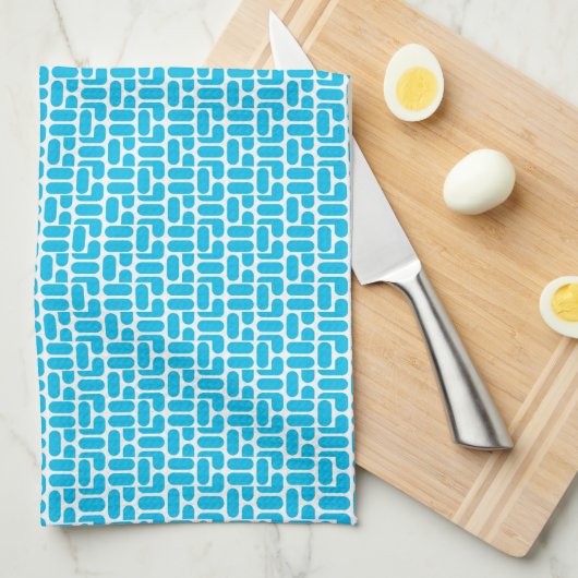 turquoise en wit geometrisch patroon theedoek (Quarter Fold)