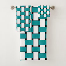 Turquoise en wit geweven geometrisch patroon