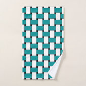 Turquoise en wit geweven geometrisch patroon bad handdoek (Handdoek)