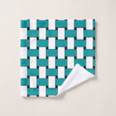 Turquoise en wit geweven geometrisch patroon bad handdoek (Wasdoekje)