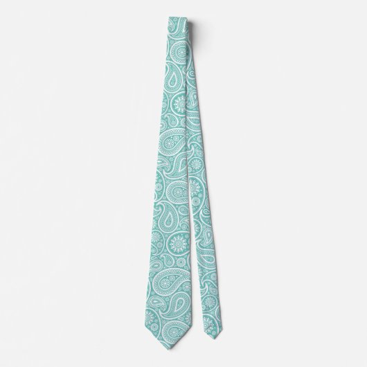 Turquoise en wit  paisleypatroon stropdas (Voorkant)