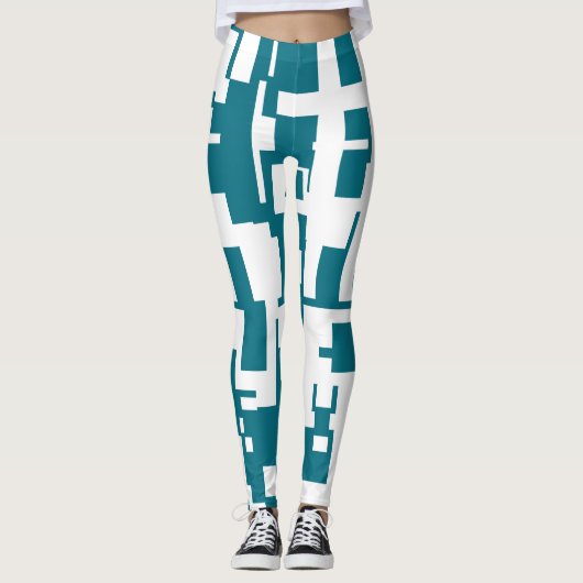 Turquoise en Witte Abstracte Leggings (Voorkant)