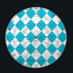 Turquoise en witte Argyle Dartbord<br><div class="desc">Een  turquoise blauw-wit argyle patroonontwerp op een dartboard</div>