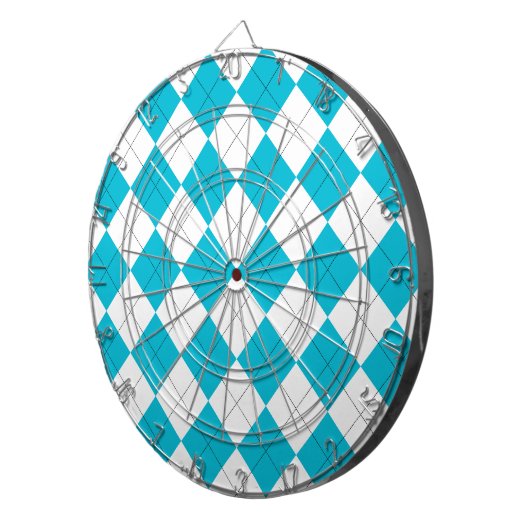 Turquoise en witte Argyle Dartbord (Voorkant Rechts)