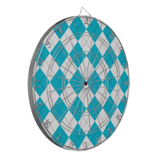 Turquoise en witte Argyle Dartbord (Voorkant Links)