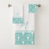 Turquoise en witte  Art Deco Pattern Bad Handdoek (Insitu)