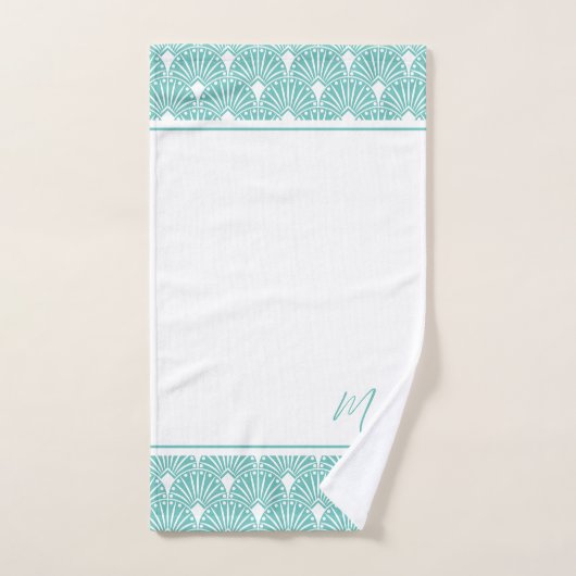 Turquoise en witte  Art Deco Pattern Bad Handdoek (Handdoek)