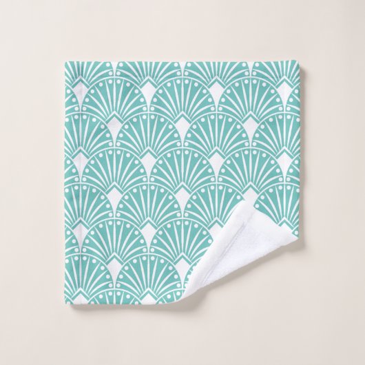 Turquoise en witte  Art Deco Pattern Bad Handdoek (Wasdoekje)