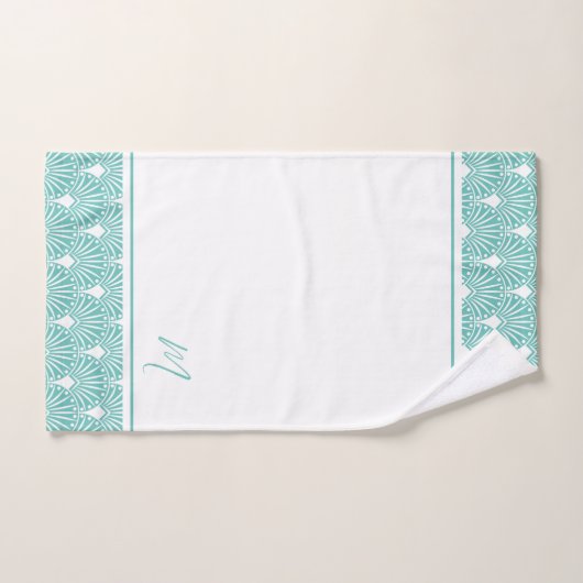 Turquoise en witte  Art Deco Pattern Bad Handdoek (Handdoek)