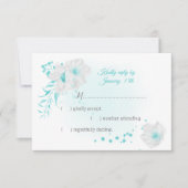 turquoise en witte bloemen botanisch RSVP kaartje (Voorkant)