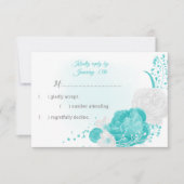 turquoise en witte bloemen botanisch RSVP kaartje (Voorkant)