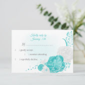 turquoise en witte bloemen botanisch RSVP kaartje (Staand voorkant)