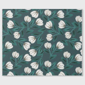 Turquoise en Witte Bloemen Cadeaupapier (Vlak)