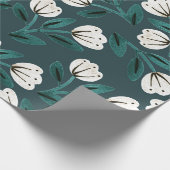 Turquoise en Witte Bloemen Cadeaupapier (Hoek)