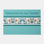 Turquoise en witte bloemen deurmat (Voorkant)