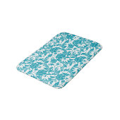 Turquoise en witte bloemendamaskpatroon badmat (Gekanteld)