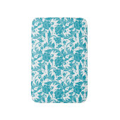 Turquoise en witte bloemendamaskpatroon badmat (Voorkant Verticaal)