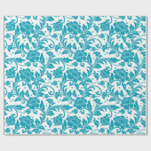 Turquoise en witte bloemendamaskpatroon cadeaupapier (Vlak)