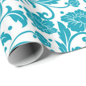 Turquoise en witte bloemendamaskpatroon cadeaupapier (Rol Hoek)