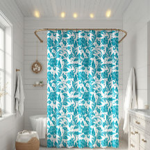 Turquoise en witte bloemendamaskpatroon