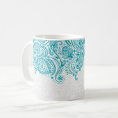Turquoise en witte bloemige Paisley kant Koffiemok (Voorkant links)