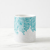 Turquoise en witte bloemige Paisley kant Koffiemok (Center)