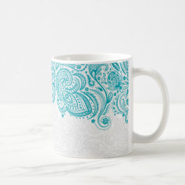 Turquoise en witte bloemige Paisley kant Koffiemok