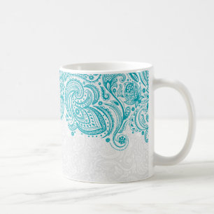 Turquoise en witte bloemige Paisley kant Koffiemok