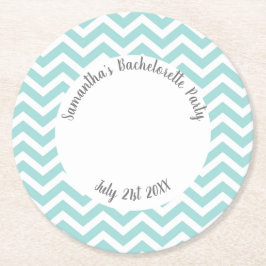 Turquoise en witte chevron feest ronde kartonnen onderzetter