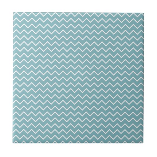 Turquoise en witte Chevron - Modern Zigzag Tegeltje (Voorkant)
