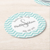 turquoise en witte chevron monogram feest ronde kartonnen onderzetter (Gebogen)
