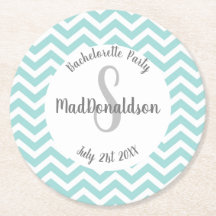 turquoise en witte chevron monogram feestje