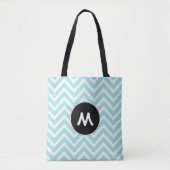 Turquoise en witte Chevron Monogram Tote Bag (Voorkant)