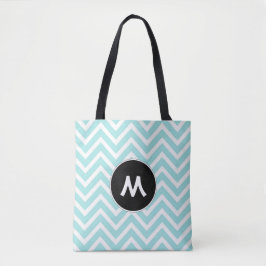 Turquoise en witte Chevron Monogram Tote Bag