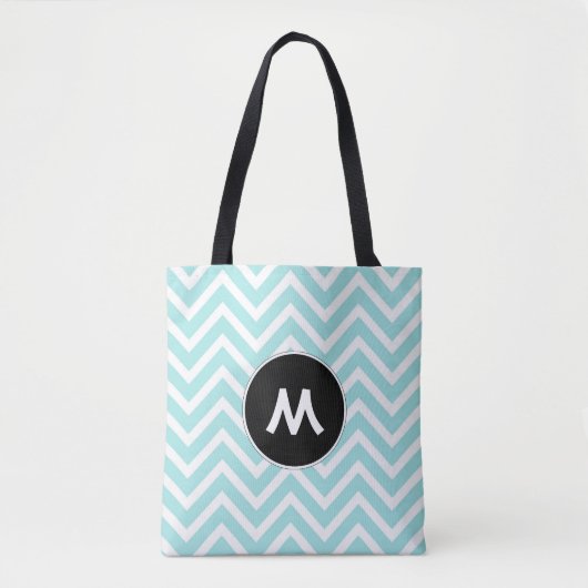 Turquoise en witte Chevron Monogram Tote Bag (Voorkant)
