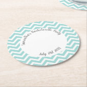Turquoise en witte chevron partij ronde kartonnen onderzetter (Gebogen)