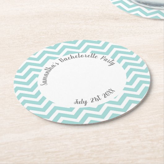 Turquoise en witte chevron partij ronde kartonnen onderzetter (Gebogen)