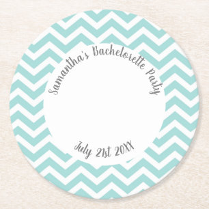Turquoise en witte chevron partij ronde kartonnen onderzetter