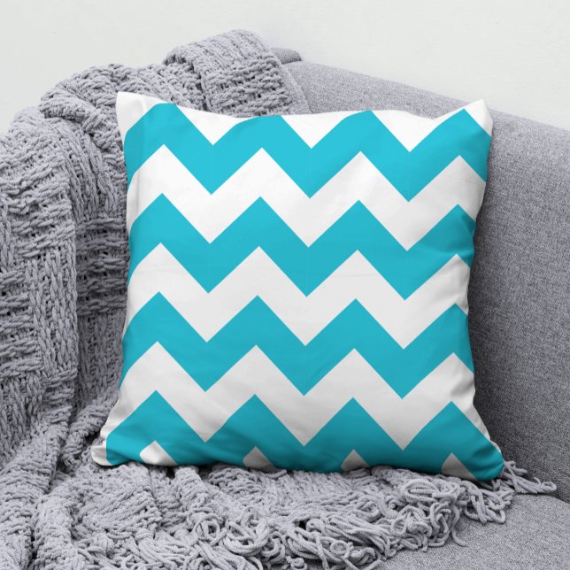 Turquoise en witte Chevron Patroon Kussen (A beautiful chevron pattern done in turquoise and white by Valerie's Gallery on Zazzle.)
